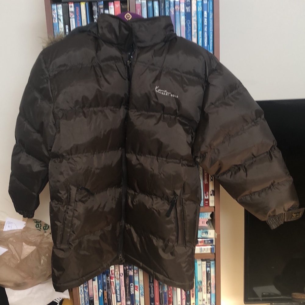 Kani Gold Puffer Brown Hooded Jacket Sz M